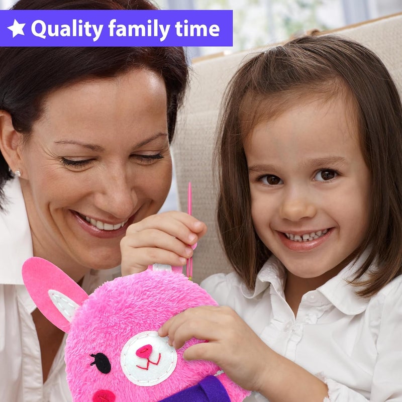 KRAFUN طقم خياطة للأطفال المبتدئين - فنون وحرفي، يتضمن دمية أرنب محشوة، تعليمات ومواد قماشية ناعمة لتعلم الخياطة، التطريز، العمر 7 8 9 10 11 12 - Image 5